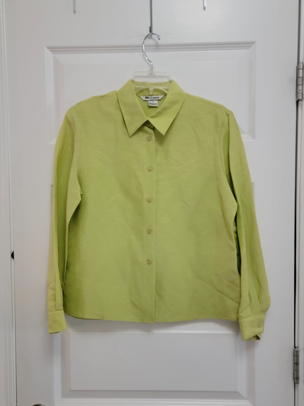 Peter Nygard Collection Lime Green Button-Up Collared Blouse Linen/Silk Size 8